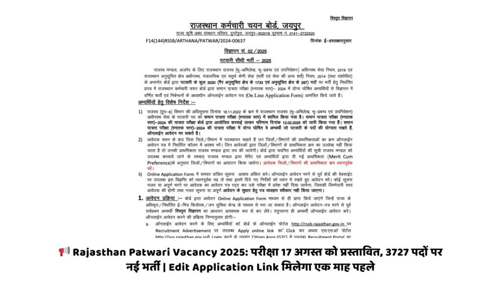 Rajasthan Patwari Vacancy 2025
