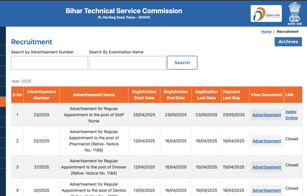 Bihar Staff Nurse Recruitment 2025