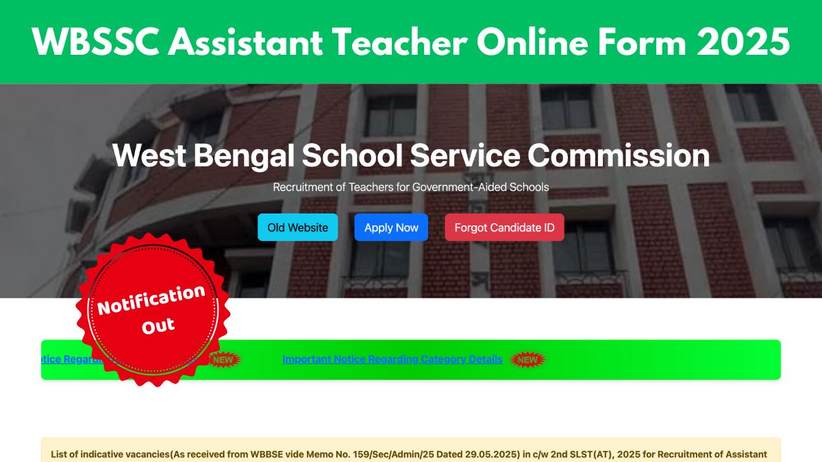 WBSSC Assistant Teacher Online Form 2025