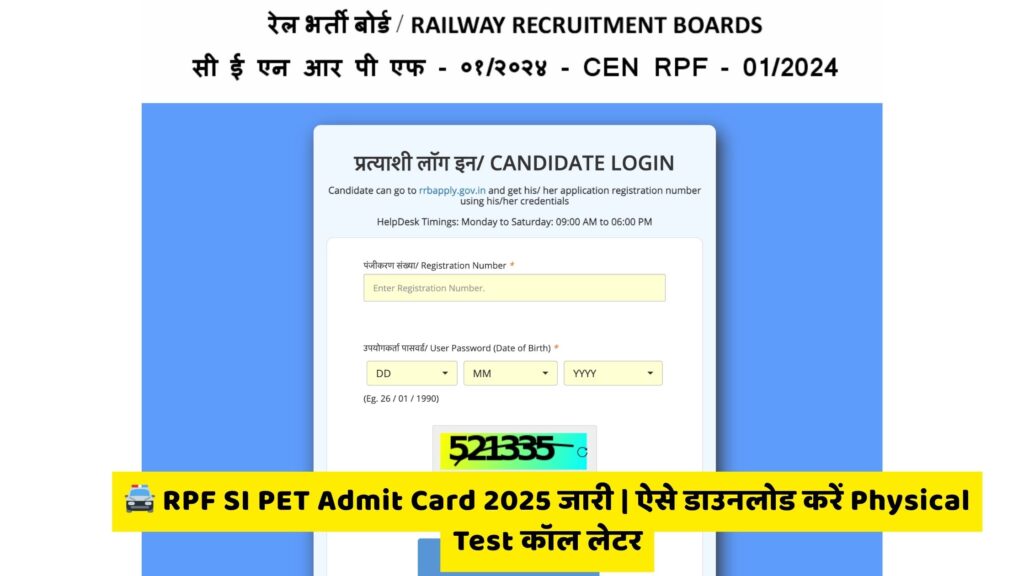 RPF SI PET Admit Card 2025