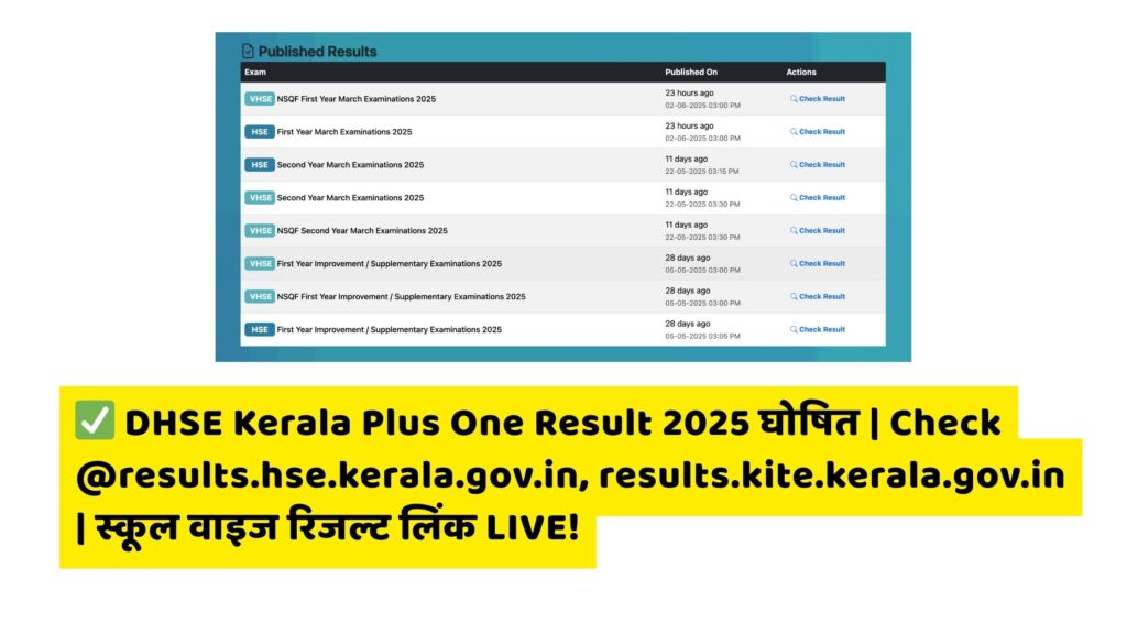 DHSE Kerala Plus One Result 2025