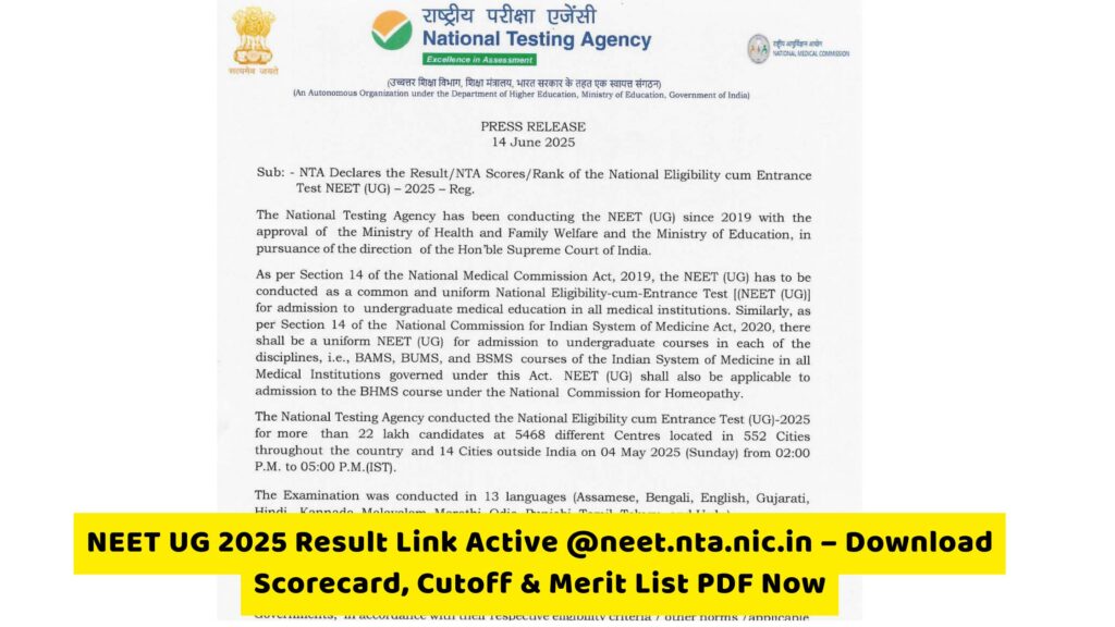 NEET UG 2025 Result Link