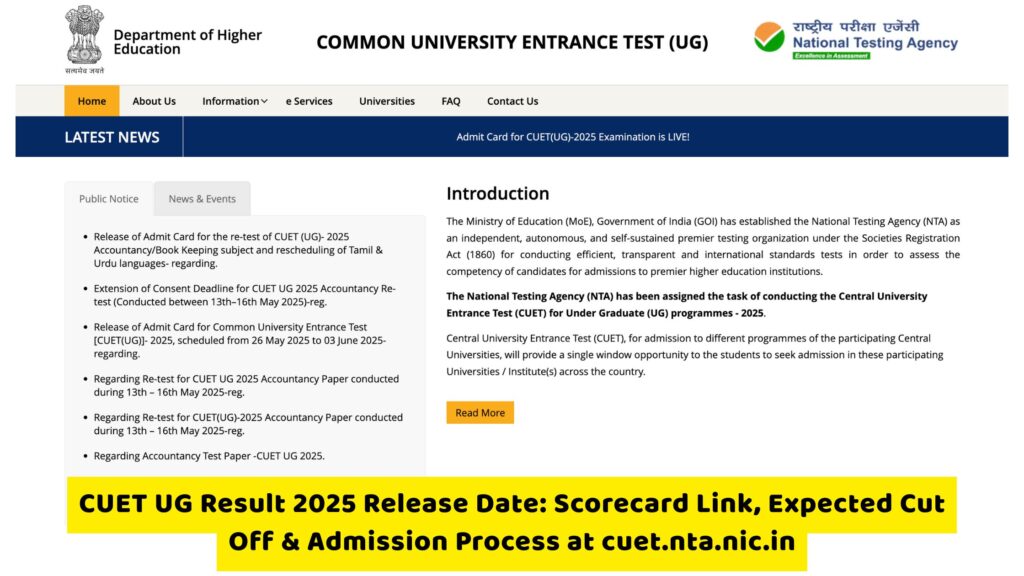 CUET UG Result 2025 Release Date