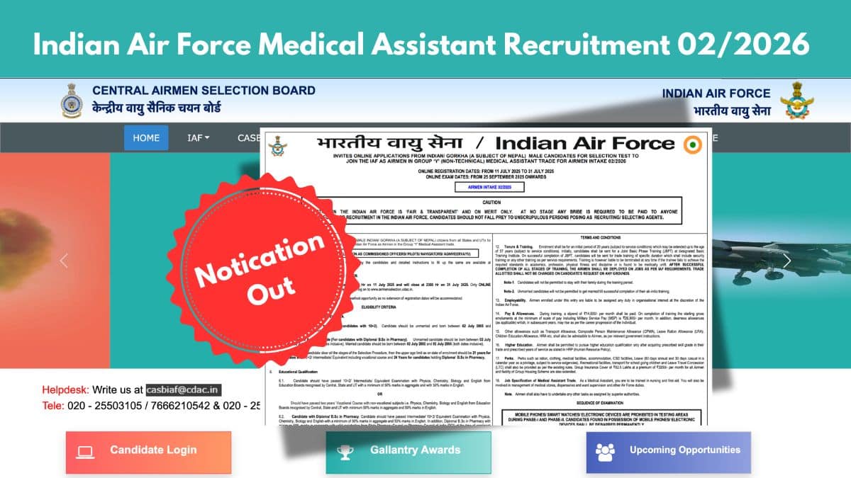 Indian Air Force Medical Assistant Recruitment 02/2026