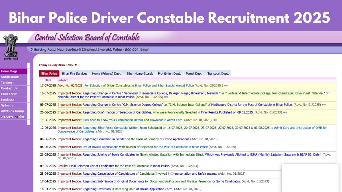 Bihar Police Driver Constable Recruitment 2025