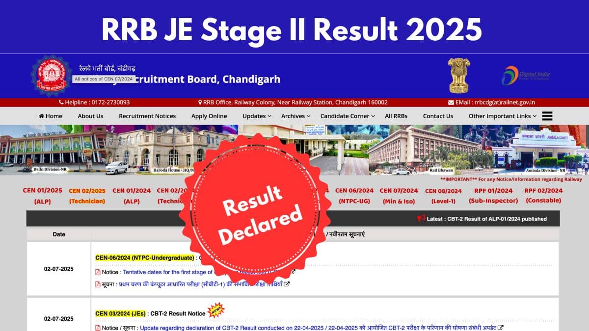 RRB JE Stage II Result 2025