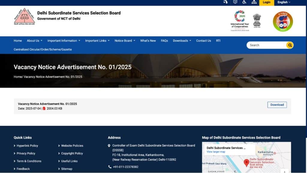 DSSSB Recruitment 2025 Notification