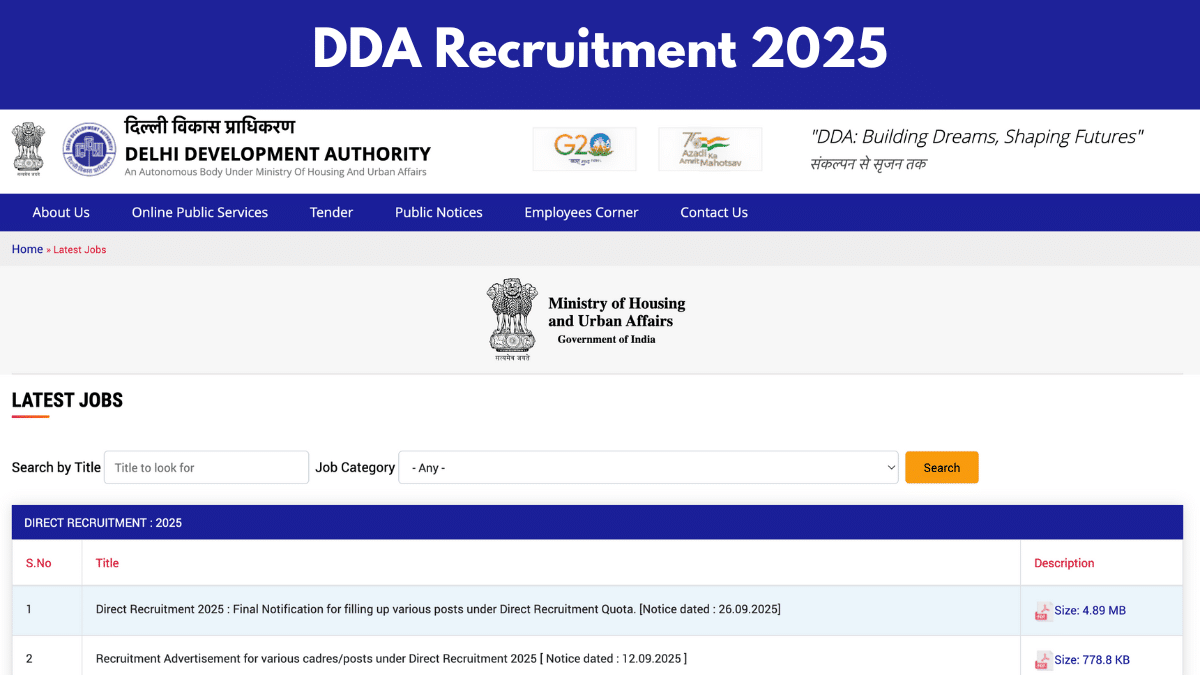 DDA Recruitment 2025