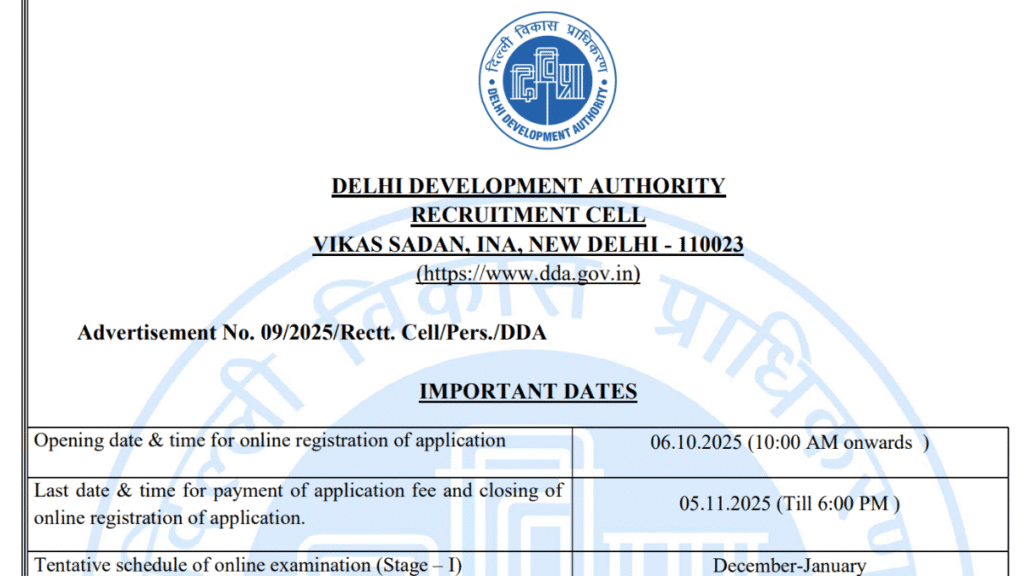 DDA Recruitment 2025