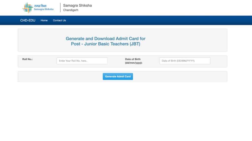 Chandigarh JBT Teacher Admit Card 2025