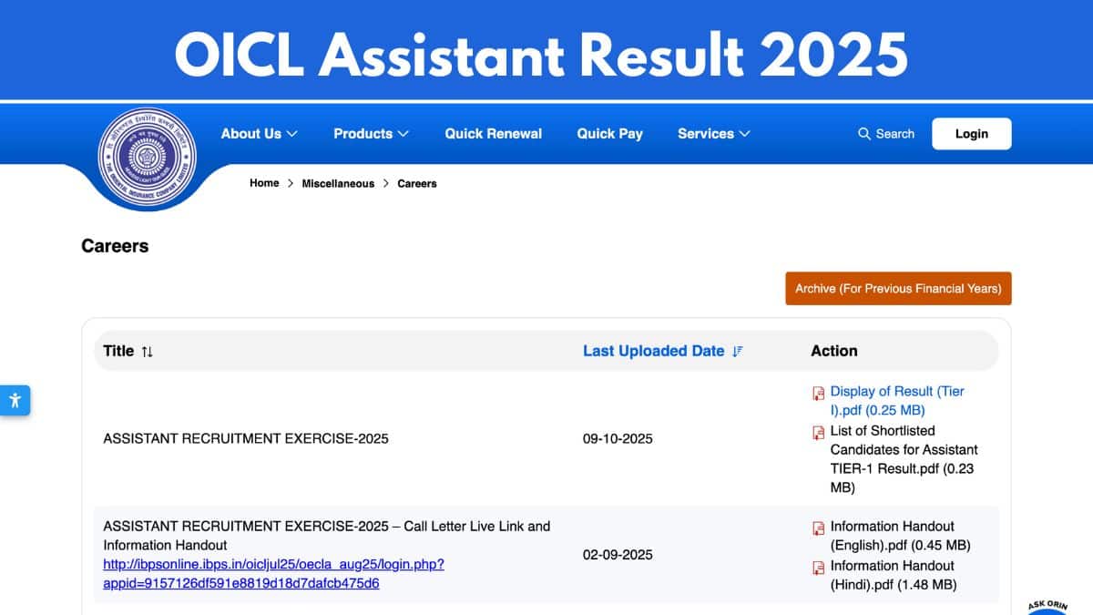 OICL Assistant Result 2025 Out
