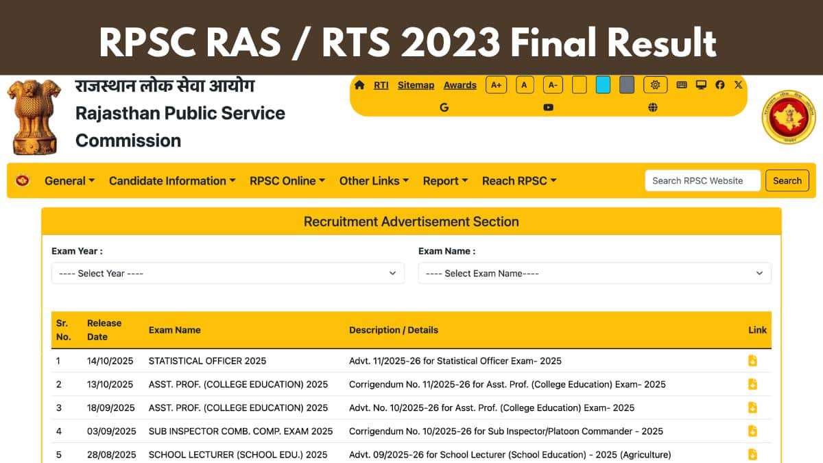 RPSC RAS / RTS 2023 Final Result