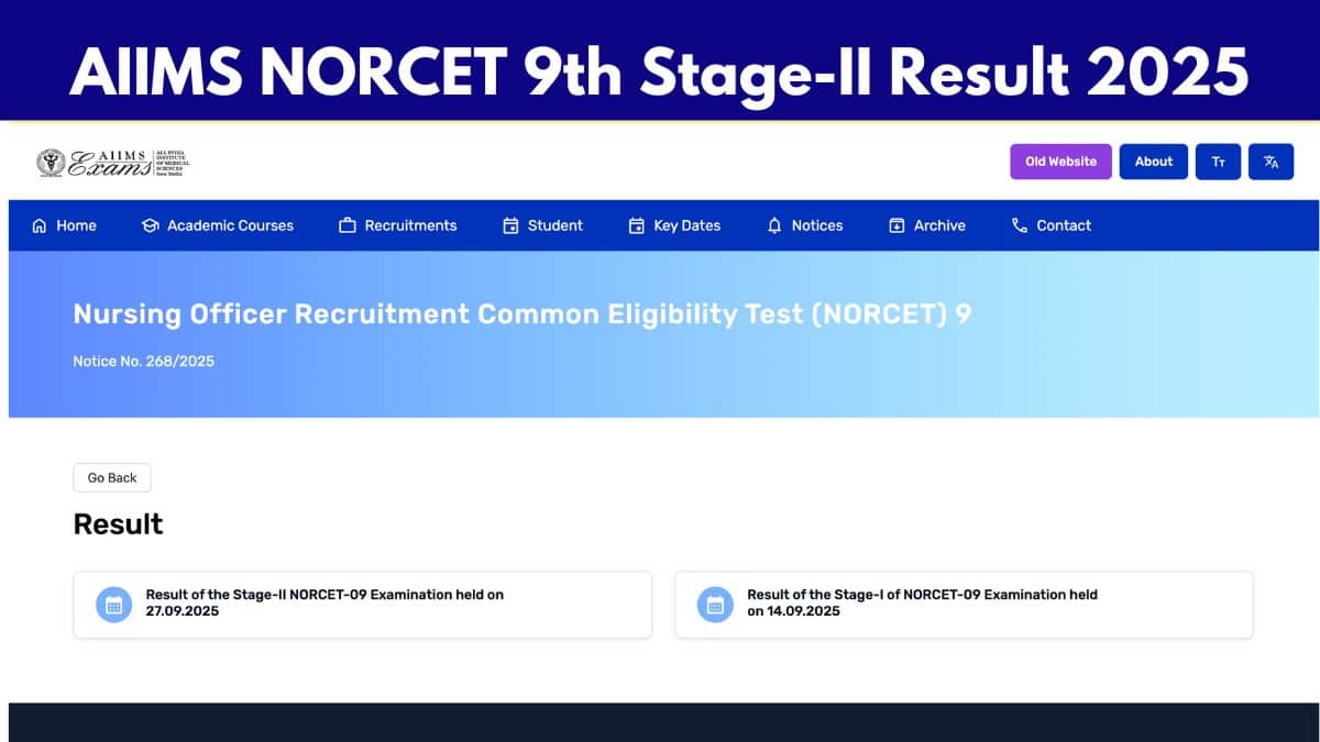 AIIMS NORCET 9th Stage-II Result 2025