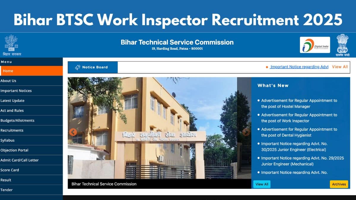 Bihar BTSC Work Inspector Recruitment 2025