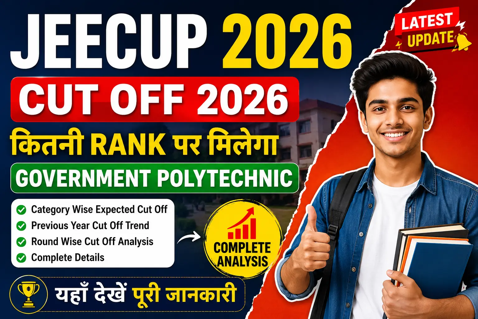 JEECUP Cut Off 2026 Released College Wise Opening and Closing Rank OR-CR Government Polytechnic Cut Off