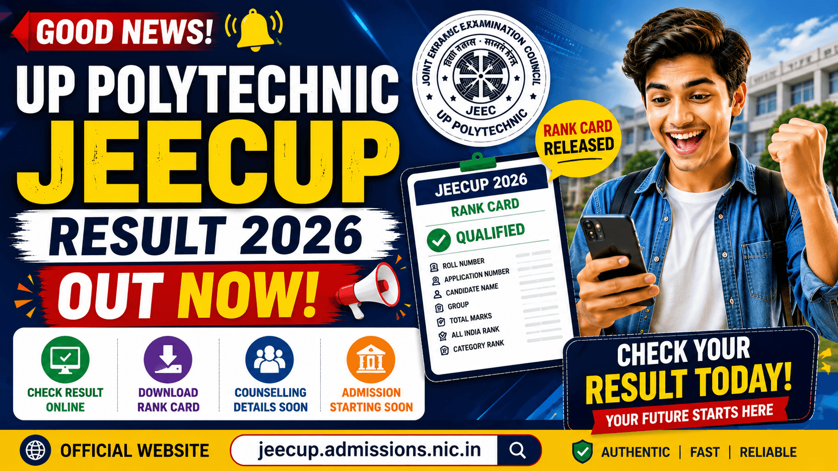 UP Polytechnic JEECUP Result 2026 Out, Rank Card Released and Counselling Updates