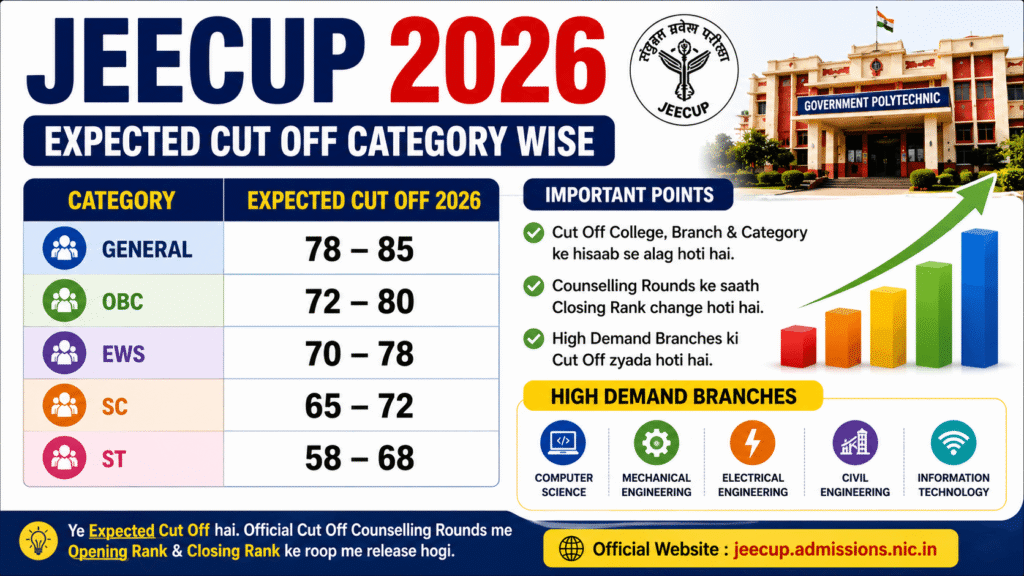 JEECUP Cut Off 2026: Expected Cut Off, Previous Year Trends, Government College Rank & Counselling Analysis 1 JEECUP Government Polytechnic College Rank Analysis 2026