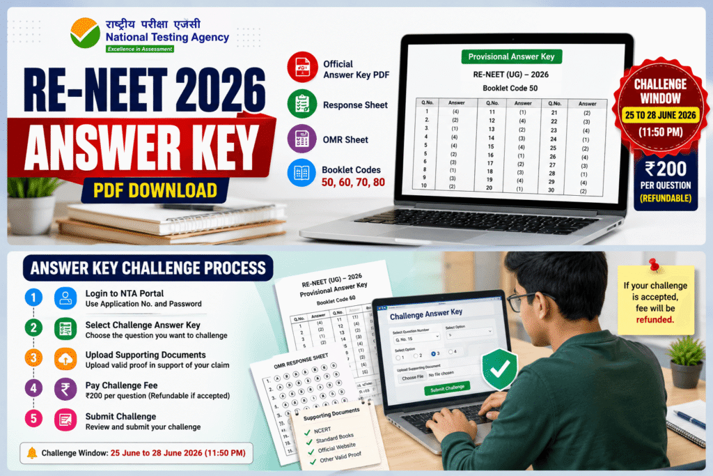 Re-NEET 2026 Answer Key Download (Out): PDF, Response Sheet, OMR Challenge 1 Re-NEET 2026 Answer Key PDF Download Overview with Response Sheet and OMR Sheet