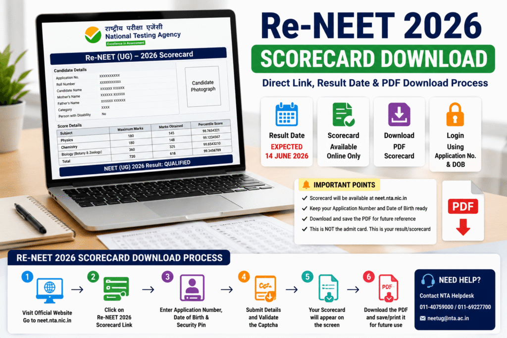 Re-NEET 2026 Scorecard Download: Direct Link, Result Date & PDF Download Process 1 Re-NEET 2026 Scorecard Download Process, Result Date and PDF Download Guide