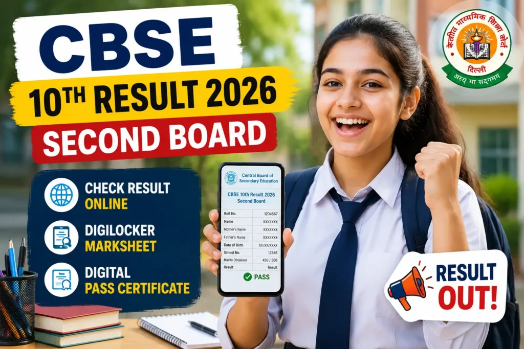CBSE 10th Result 2026 (Second Board) Released: Check CBSE Result, DigiLocker Marksheet & Direct Link 1 CBSE 10th Result 2026 Second Board student checking result online on mobile through DigiLocker