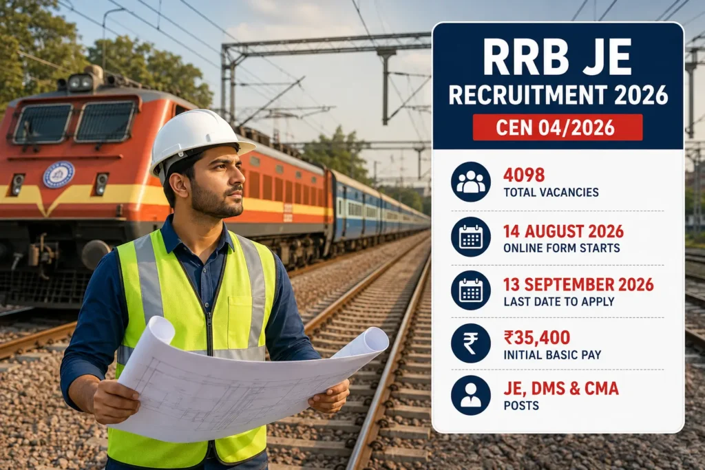 RRB JE Recruitment 2026 Notification: 4098 Vacancies Announced, Online Form from 14 August 1 RRB JE Recruitment 2026 Railway Junior Engineer Notification 4098 Vacancies