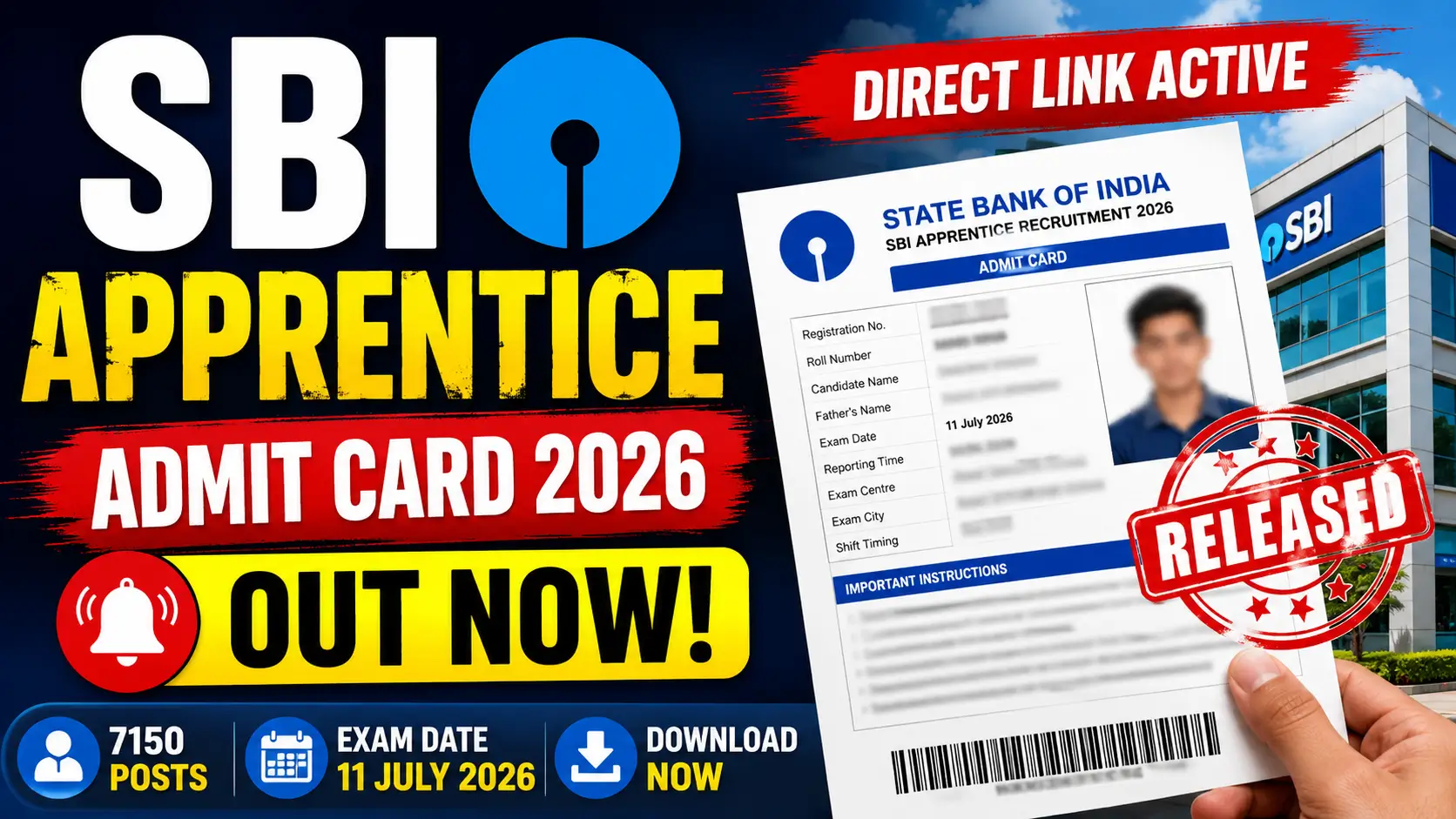 SBI Apprentice Admit Card 2026 Download Hall Ticket for 7150 Apprentice Posts