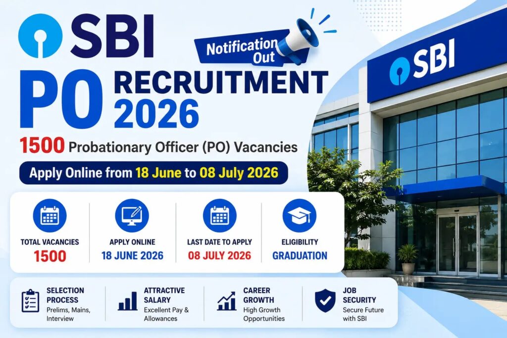 SBI PO Recruitment 2026 Notification Out: 1500 PO Vacancies, Apply Online, Eligibility, Salary, Last Date 1 SBI PO Recruitment 2026 notification with vacancy, eligibility and important dates