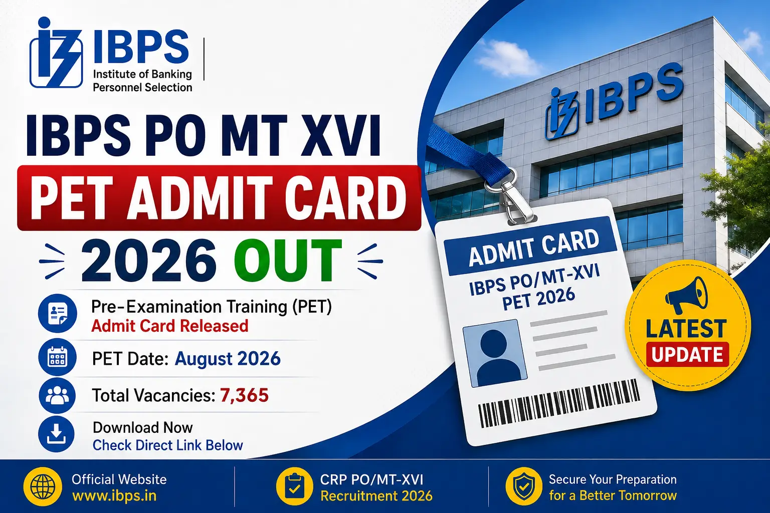IBPS PO MT XVI PET Admit Card 2026 Out