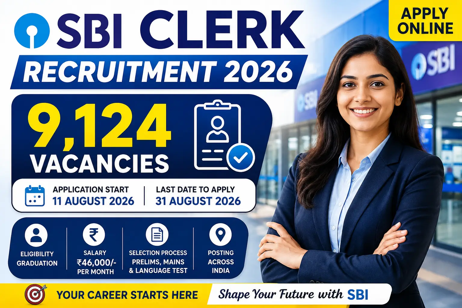SBI Junior Associates Clerk Recruitment 2026 – 9124 Vacancies