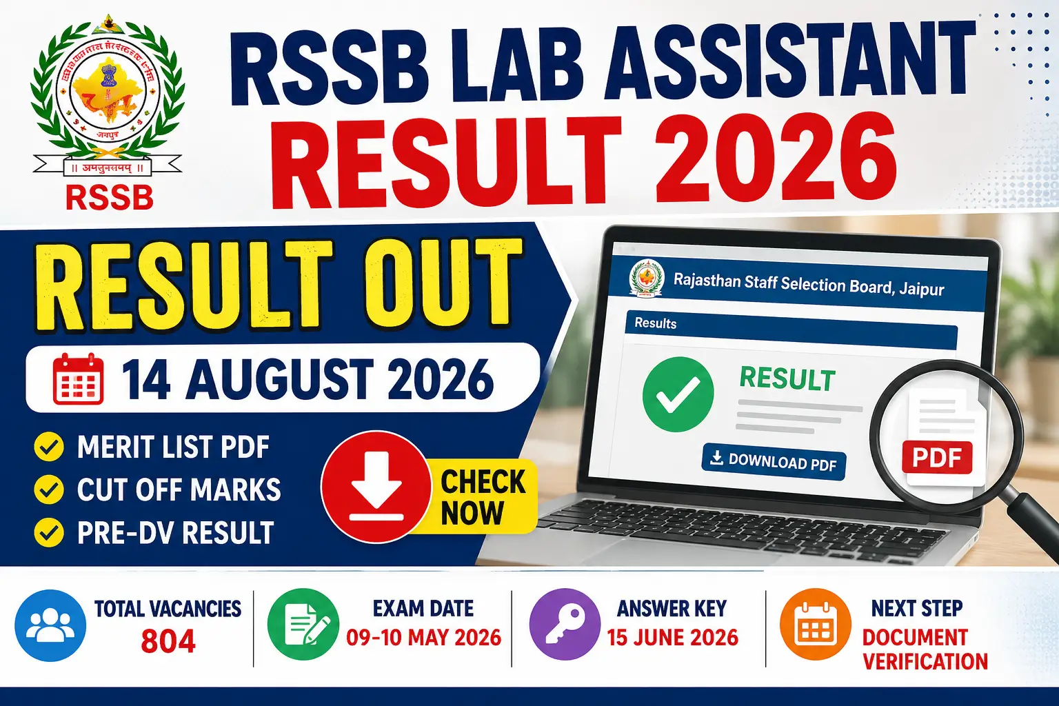 RSSB Lab Assistant Result 2026 Merit List and Cut Off