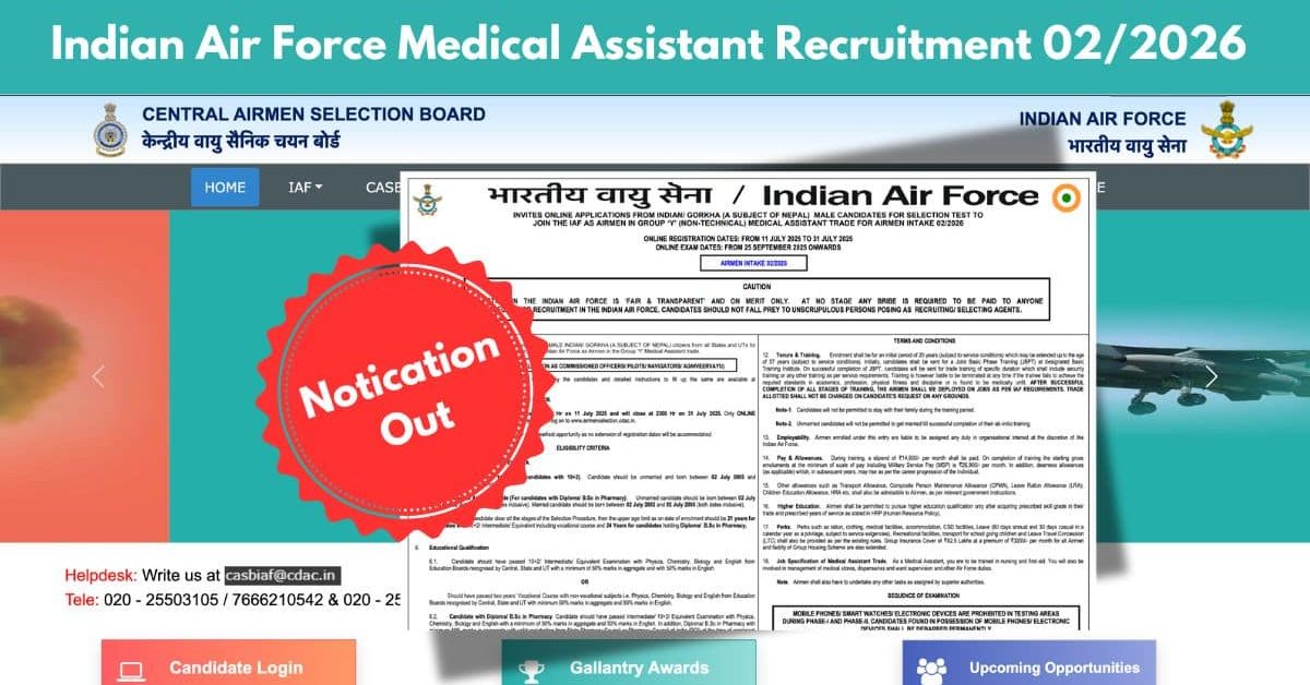 Indian Air Force Medical Assistant Recruitment 02/2026