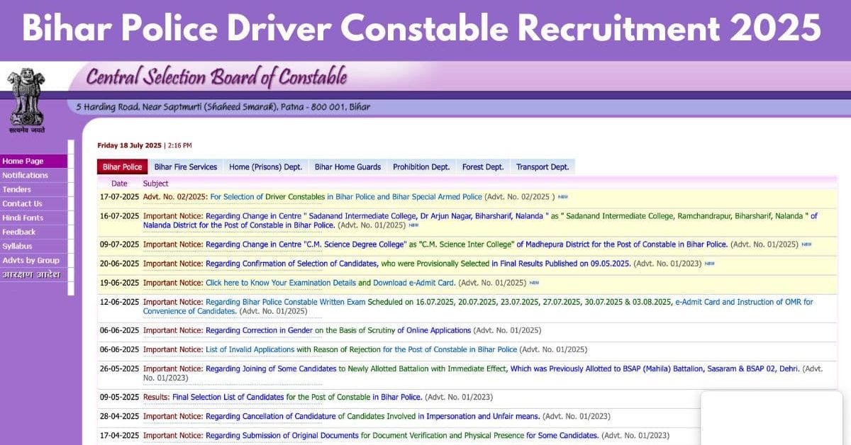 Bihar Police Driver Constable Recruitment 2025