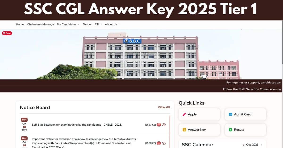 SSC CGL Answer Key 2025 Tier 1