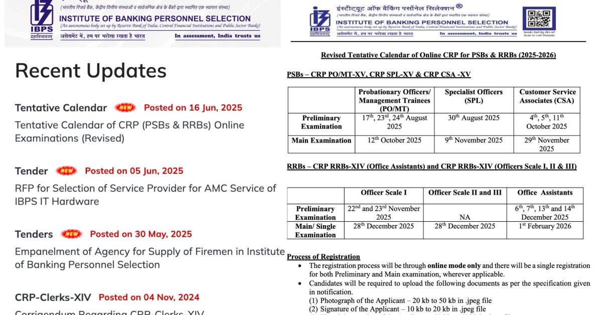 IBPS Revised Calendar 2025