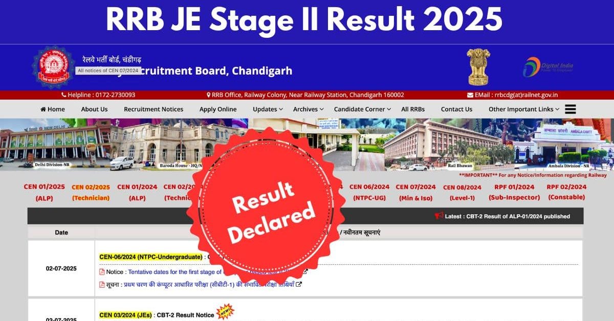 RRB JE Stage II Result 2025
