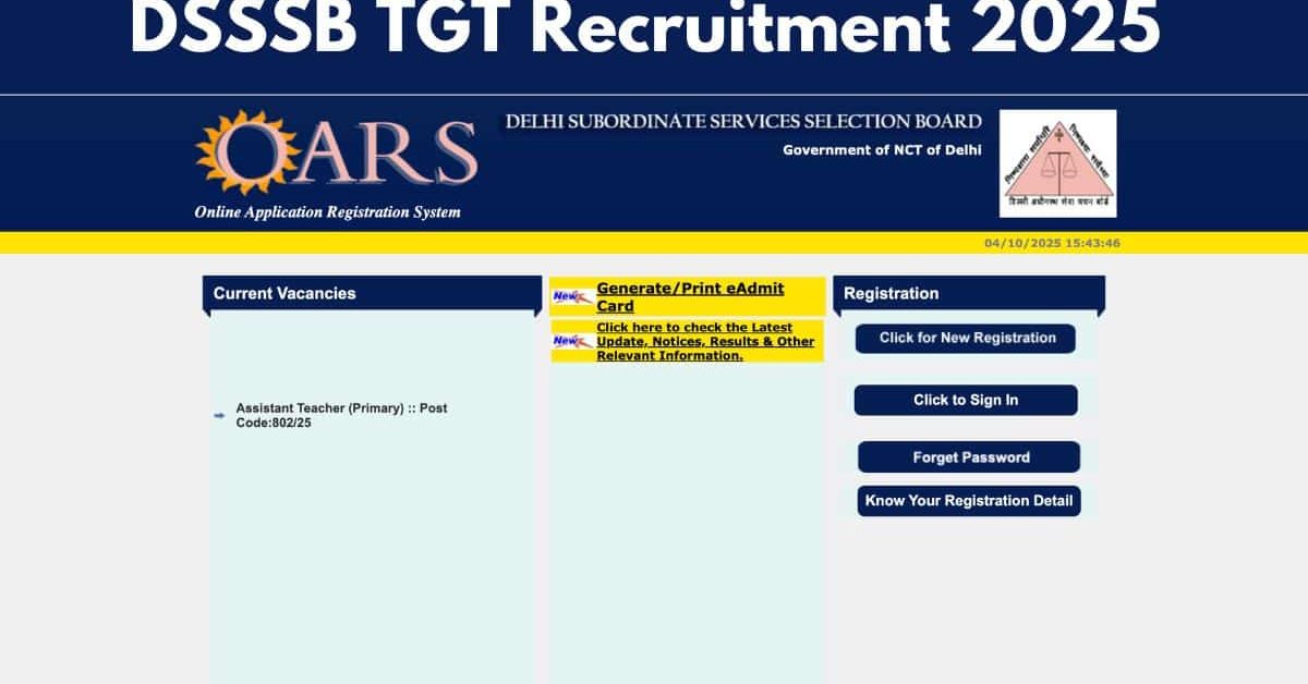 DSSSB TGT Recruitment 2025