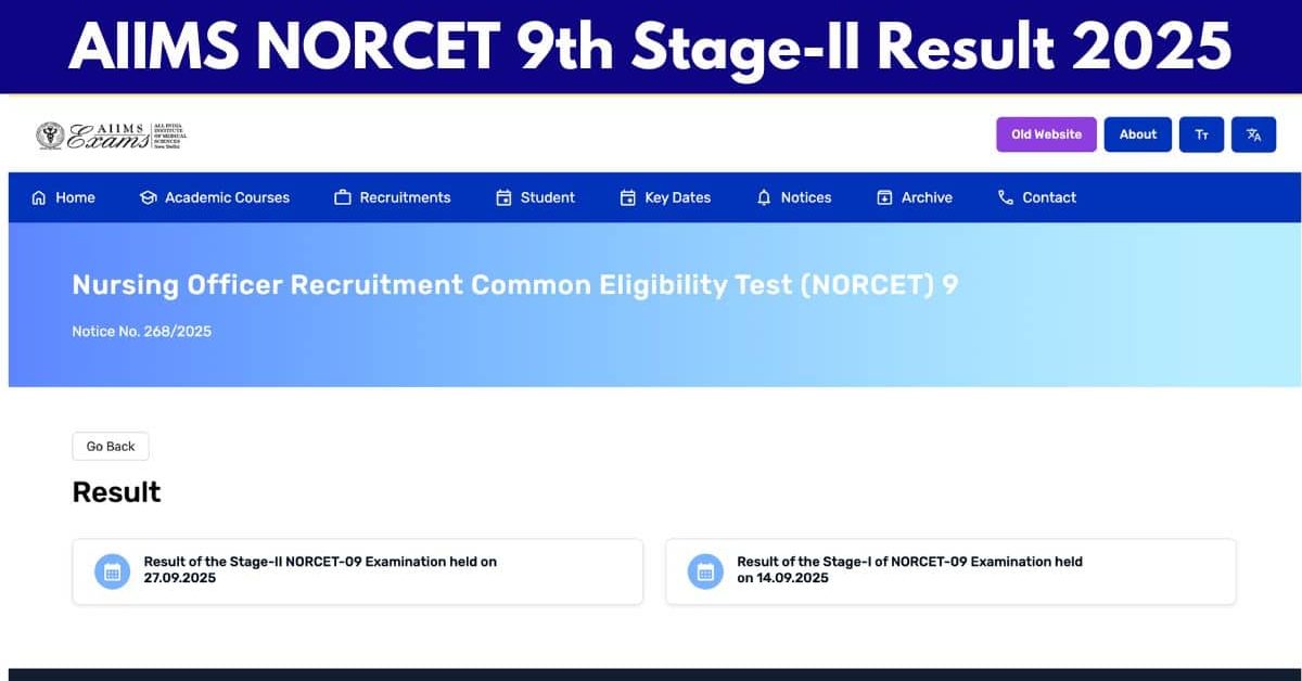 AIIMS NORCET 9th Stage-II Result 2025