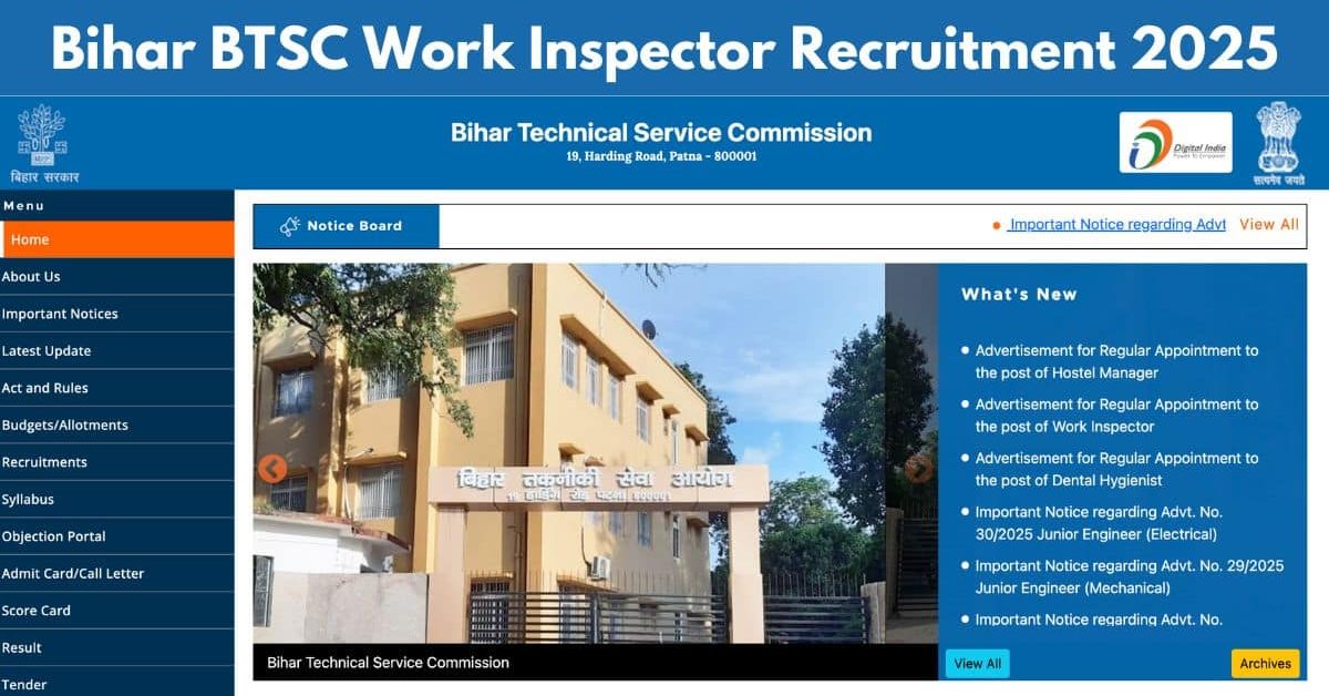 Bihar BTSC Work Inspector Recruitment 2025